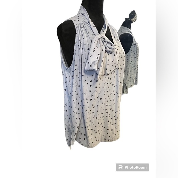 Free People  Blue Floral Neck Bow Tie Blouse Top small - Picture 5 of 12